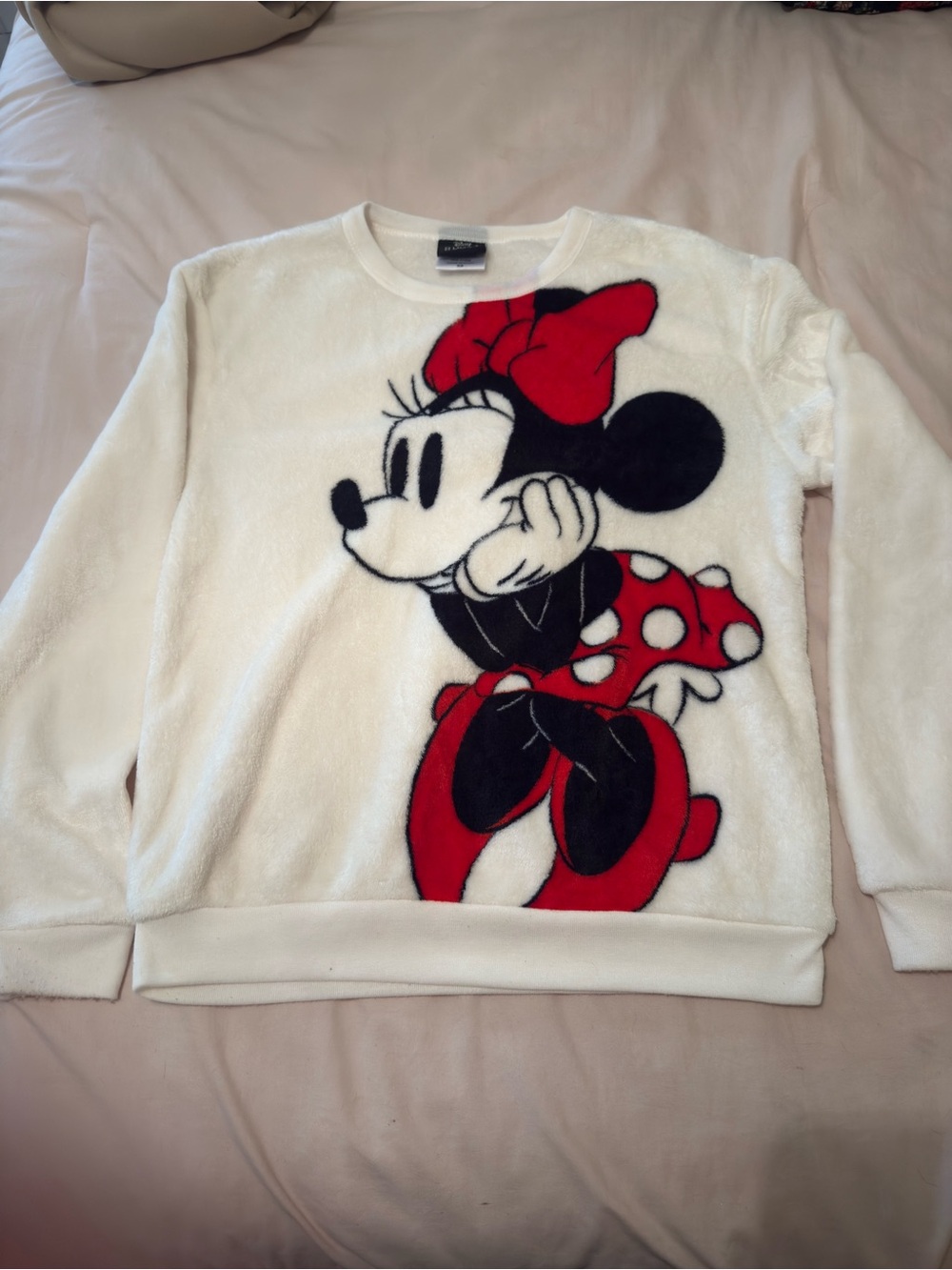 Disney Minnie Mouse White Red Black Graphic Sweater